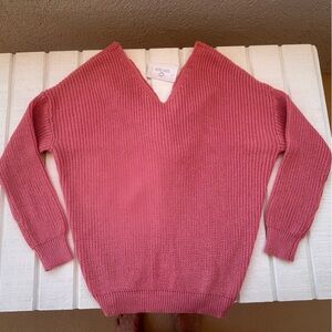 CY Fashion V-Neck Sweater Twist Knot Back Pink Size Large